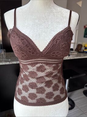 aerie Lace Floral Bralette Cami in Brown